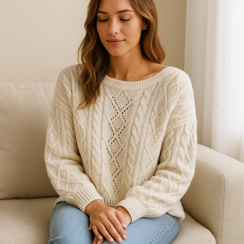 Pull en maille blanc cassé