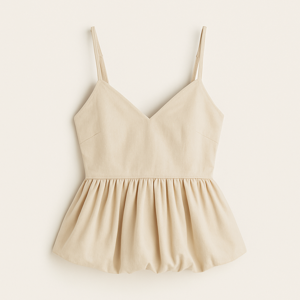 Top à bretelles effet bouffant beige