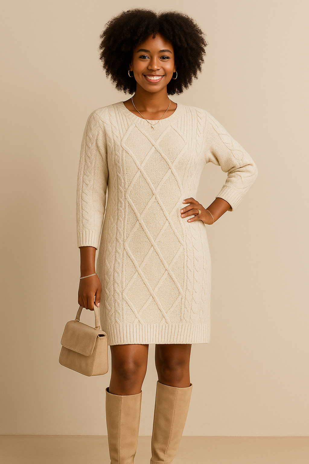 Robe en maille beige